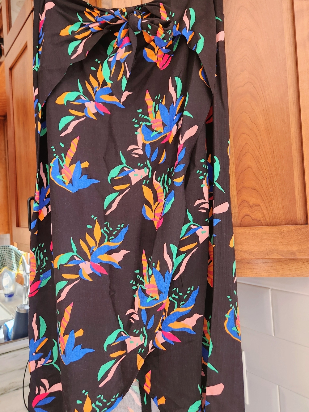 Nine West Black Floral Wrap Skirt with Blue, Green & Pink Accents